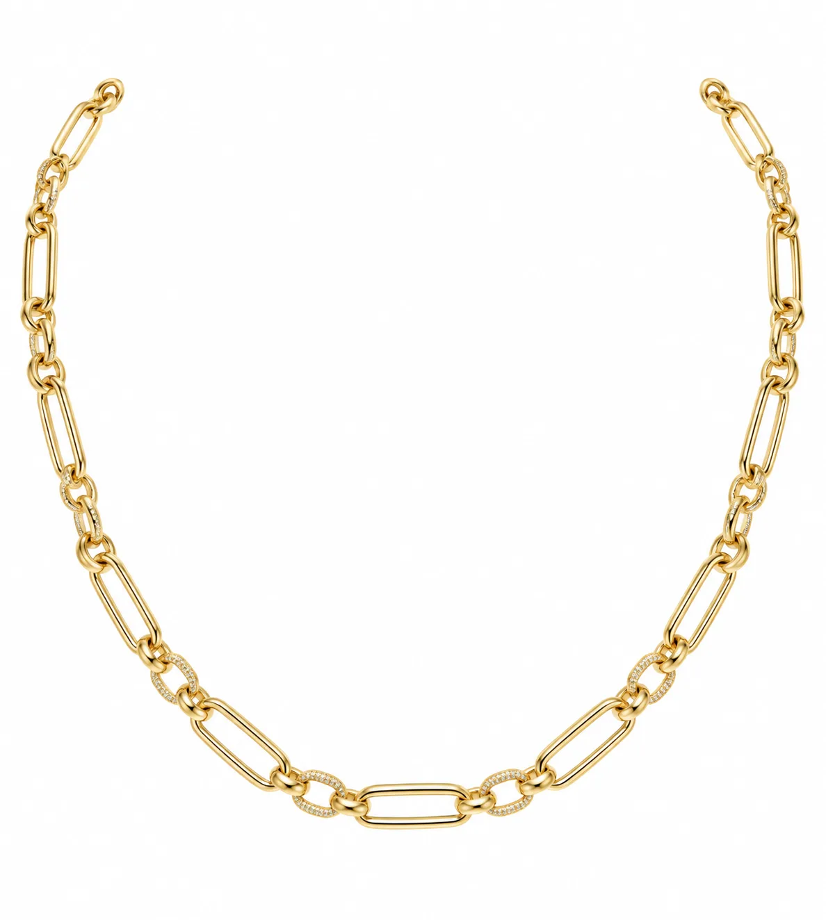 Gold Paperclip Pavé Link Necklace